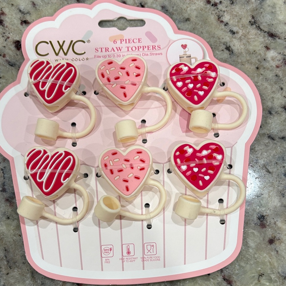CWC Heart Straw Toppers - Red and Pink